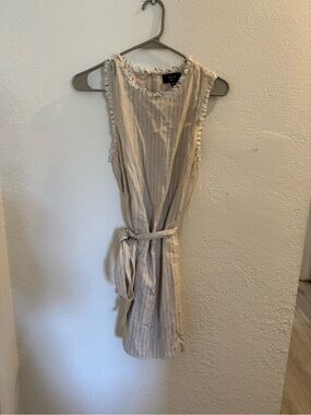 Vici Beige Cream Striped Midi Dress with Tie Waist